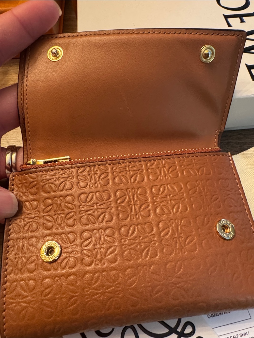 LOEWE Embossed Anagram Leather Wallet in Tan - Picture 6 of 11